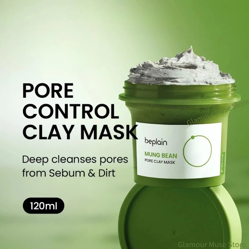 Beplain Mung Bean Pore Serum, Deep Cleansing Foam, Facial Pore Remover Clay Mask and Makeup Remover Oil
